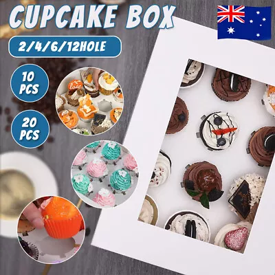 Cupcake Box Cases 2/4/6/12 Holes Clear Window Cupcake Display Boxes Muffin Cup • $124.68