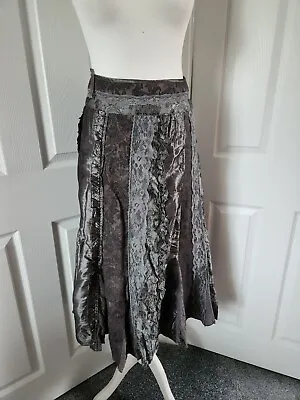 Per Una Long Flared Silver Patchwork Maxi Skirt Size 8P M&S Gypsy Boho Peasant • £18.95