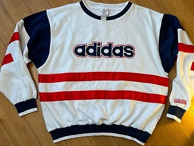 Vintage Men’s Large Adidas Trefoil 80’s White Pullover Crewneck Sweatshirt • $75