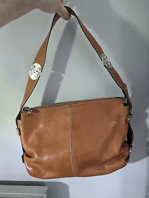 VTG Michael Kors Caramel Brown Tan Studded Leather Satchel Handbag Double Handle • $55