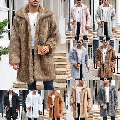 Men's Luxury Faux Fur Coat Fluffy Thick Winter Coats Fuzzy Warm Long Jacket • $122.20