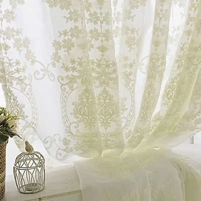 Embroidery Curtain Fabric Crochet Net Lace Tulle Voile Panel Drape Divider White • £16.55