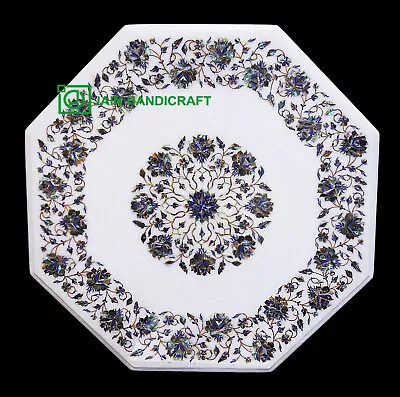 24'' White Marble Table Top Center Coffee Dining Inlay Lapis Mosaic Pietra Dura  • $815