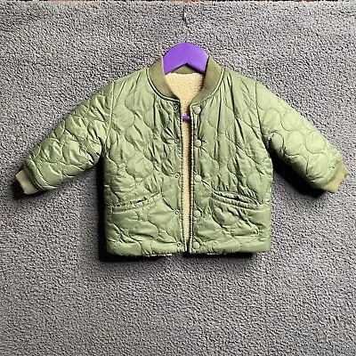 Baby Gap Boys Quilted Jacket Army Green Size 12-18 Months Reversible Sherpa • $15