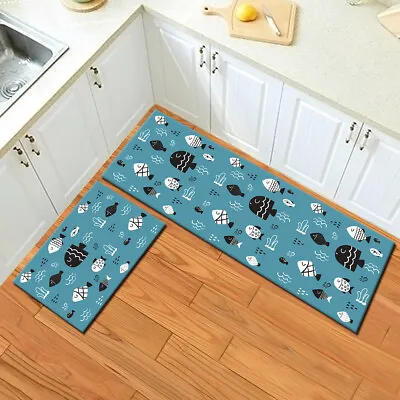 Funny Fish Cartoon Theme Kitchen Mat Non-Slip Carpet Kids Bedroom Floor Area Rug • $11.99