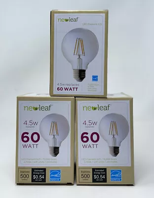 LOT OF 3 New Leaf LED Filament G25 Bulbs 60 Watt Eq. 2700k Soft White Dimmable • $15.29