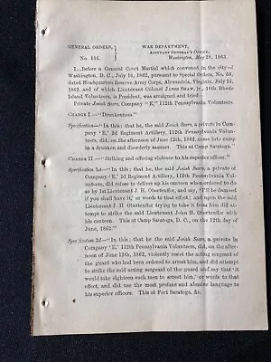$124.95 • Buy The Court Martial And Dis. Discharge Of Josiah Sears For Drunkedness 112th Penn