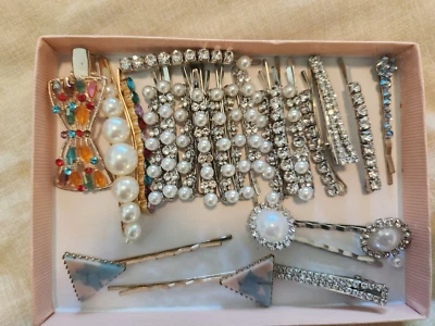 BUNDLE Glam Hair Clips Crystal Jewel Rhinestone Pearl Barrettes Accessories Chic • £1.57