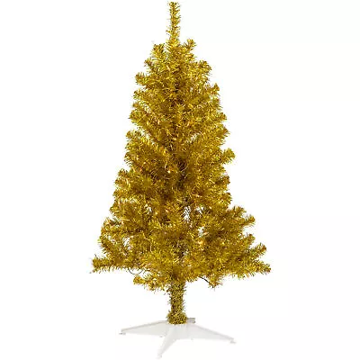 Northlight 4' Gold Iridescent Tinsel Slim Artificial Christmas Tree Clear Lights • $73.07