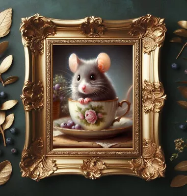 Victorian Mouse In A Teacup Mug Spring Flowers Farmhouse Vintage Art Painting • $7.99