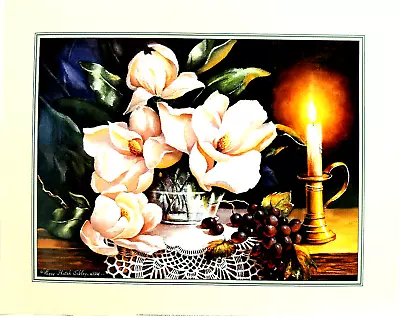 Magnolia Flower Picture Grapes Still Life Art Print 16x20 • $17.95