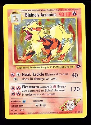 Blaine's Arcanine Gym Challenge 1/132 Holo Unlimited Holo Rare Pokemon Card WOTC • $29.99