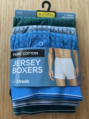 £16.50 • Buy M&S Mens 3pk Pure Cotton Jersey Boxers Chain Print Cool & Fresh (L) Waist 36-38”