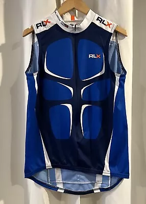 Men's RLX Polo Sport Cycling Jersey Blue White Zip Up Biking Sleeveless Large • $34.95