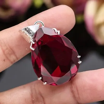 Red Garnet Gemstone Solid Pendant 925 Sterling Silver Handmade Jewlery For Gift • £11.53