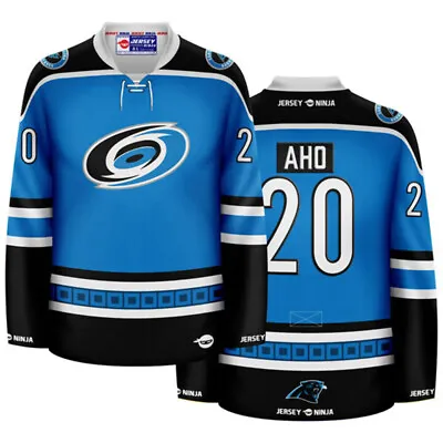 Carolina Hurricanes X Panthers Blue Sebastian Aho Mashup Hockey Jersey • $134.95