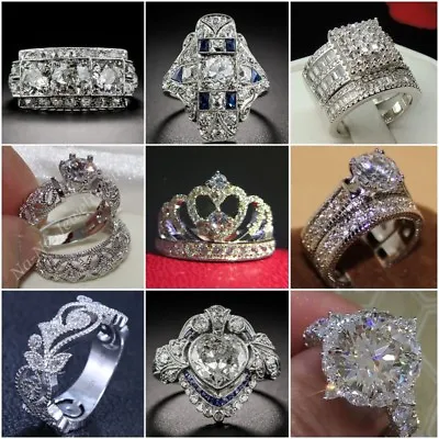 $2.32 • Buy Fashion 925 Silver White Topaz Wedding Engagement Ring Women Men Jewelry Sz 6-10