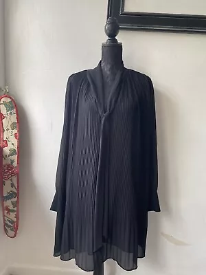 Zara Black Pleated V Neck Lined Dress Pussy Bow Dress Or Top Size XXL • £27.99