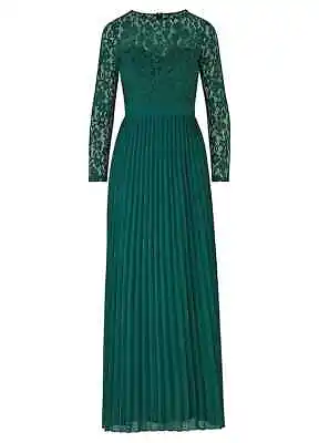 Women Lace Bodice Pleated Maxi Ladies Dress Forest Green - UK 10 • £29.95