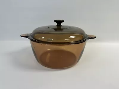 Vintage Corning Ware Vision 4.5L Dutch Oven Stock Pot Pyrex Lid Amber Glass • $39.99