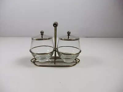 Vintage Condiment Caddy Or Holder Glass And Brass • $20