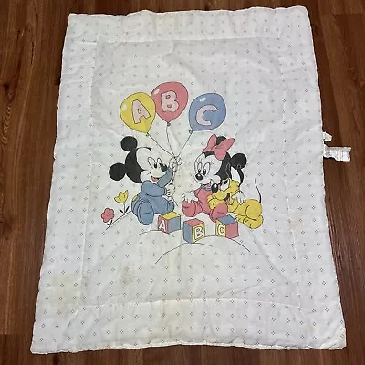 Vintage 1984 Dundee Disney Baby Mickey Minnie ABC Blocks Crib Comforter FLAWS! • $20
