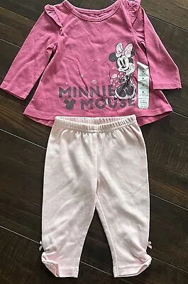 New Disney Minnie Mouse Baby Girls Size 6 Months Shirt Leggings Outfit Pink  • $10