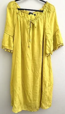 Mlle Gabrielle Woven Peasant Mini Dress Boho Crochet Lime Lemon XL Extra Large • $31.99