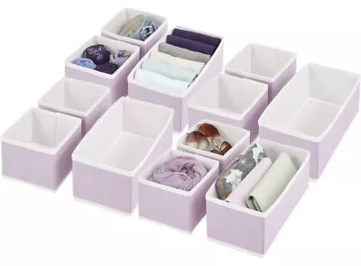 Set Of 12 Wardrobe Storage Boxes – Fabric Storage Bins With Textured Print For C • £15