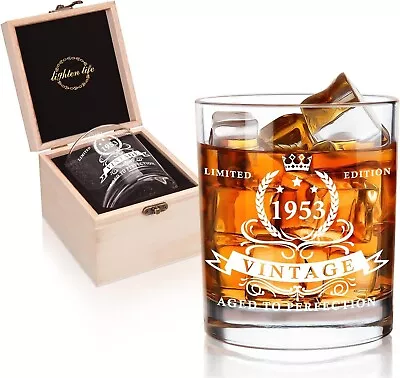 LIGHTEN LIFE  Birthday Gifts For Men 360ml 1953 Whiskey Glass In Valued Wood • £7.99