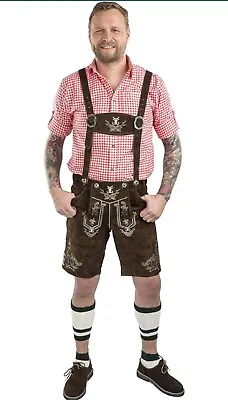 Schöneberger Men's Bavarian Lederhosen Brown - Oktoberfest Leather Trousers • $70