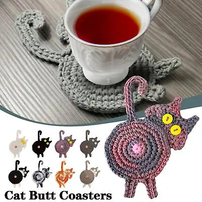 $3.39 • Buy Coasters For Drinks Holder Cat Butt Cup Mat Pad Handmade Knitted Cushion