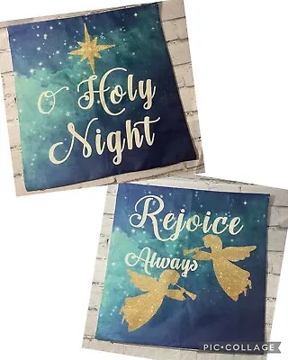 Blue And White Christmas Pillow Covers Rejoice Always And O Holy Night 17” X 18” • $15