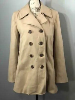 J.CREW Women's Tan Brown Wool Double Breasted Trench Coat Sz L • $103.99