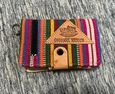VTG Handmade Cozumel Ship Mexico / Aztec Mirror Embroidery Bifold Rainbow Wallet • $15