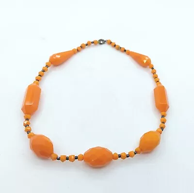 Vintage Art Deco Faceted Orange Glass Beaded Choker Necklace • $15