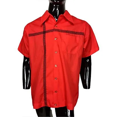 King Louie 60s Red/Black Dagger Collar Vintage Chain Stitch Bowling Shirt Metro • $95