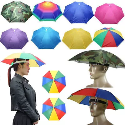 Sun-Rain Umbrella Caps Fishing Hats & Folding Waterproof Womens Kids Headwear • £8.89