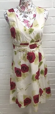 £18.99 • Buy Boden Dress Size 10 Ivory Red Floral Roses Fit Flare Garden Occasion Wedding