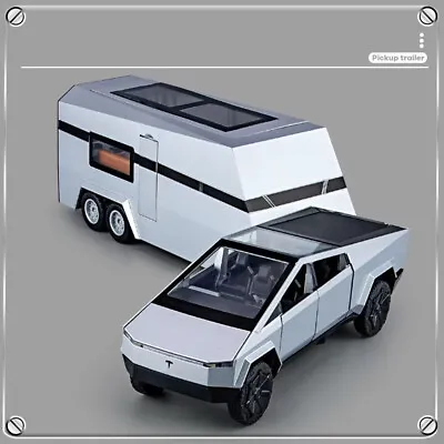 1:32 Tesla Cybertruck Trailer Light Toy Diecast Alloy Pull Back Car Model Gifts • $44.99