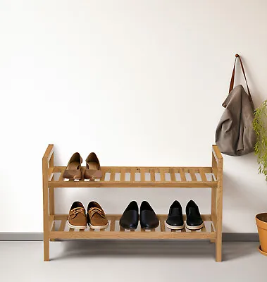 Stackable Oak Shoe Storage Rack | Wide Wooden Hallway Organiser/Stand | 2 Shelf • £54.99