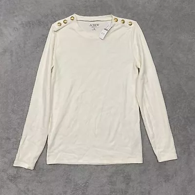 J Crew Shirt Womens M Ivory Perfect Fit Long Sleeve Gold Button Nautical BS568 • $15