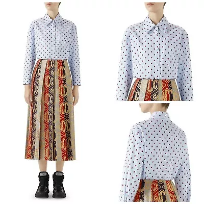 $485.38 • Buy NWT $1500 Gucci Ladybugs Blue Stripe Poplin Shirt Women's Sz 40 IT/ 4US
