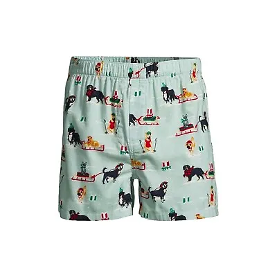 Lands End Flannel Boxer Shorts Aqua W/Christmas Dogs & Cat Underwear Size XL NWT • $14