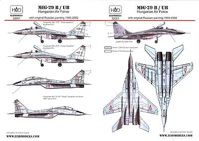 Hungarian Aero Decals 1/32 MIKOYAN MiG-29B & MiG-29UB Fighter • $9.99