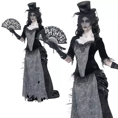 Black Widow Costume Ghostly Town Adult Zombie Ladies Halloween Bride Outfit • £44.99