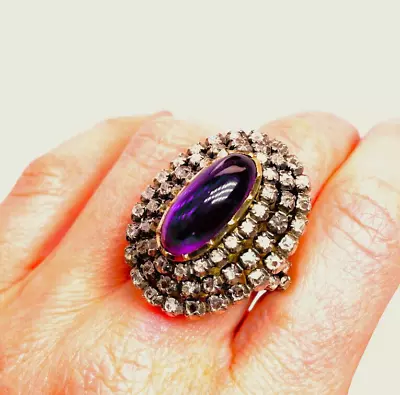 Georgian Amethyst Diamond Ring 18K Gold Dress 18th Century Jewelry Rose Cut  • £42353.64