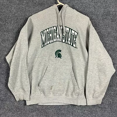 VTG Reebok Heisman Michigan State Spartans Hoodie Mens L Gray Embroidered Y2K • $15.95
