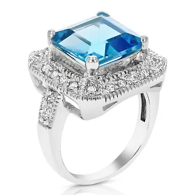 2.90 Cttw Swiss Blue Topaz Ring 10 MM Princess Cut .925 Sterling Silver 10 MM • $205.08