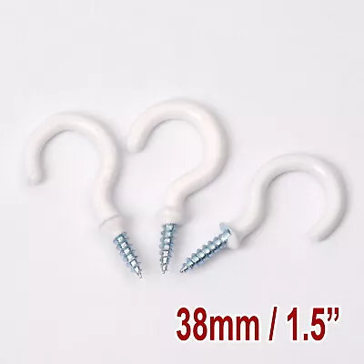 38mm Cup Hooks PVC Coated Metal Screw In Ring Plant Hanger Holder White Black • $9.70